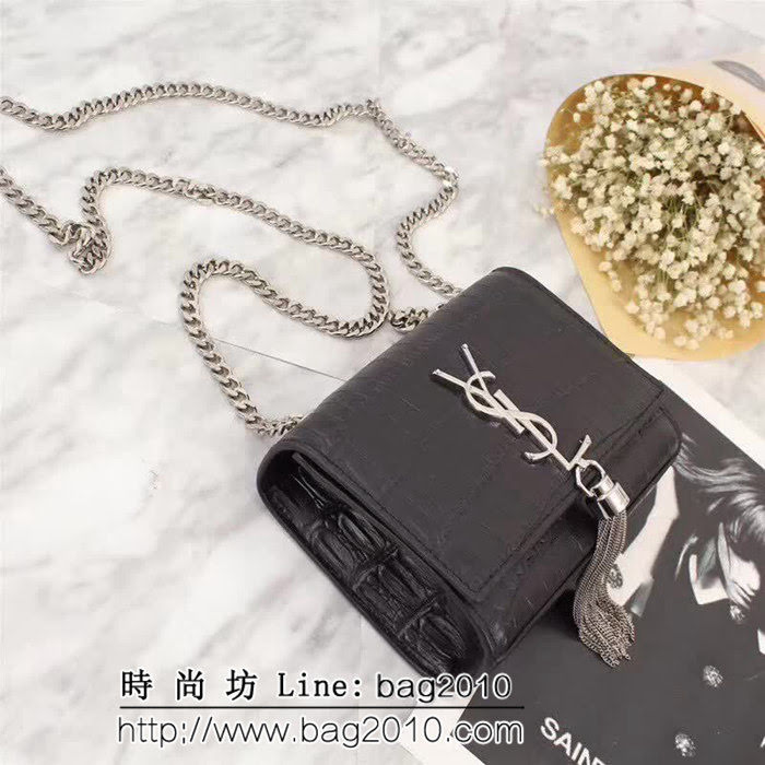 YSL聖羅蘭 專櫃原版鱷魚牛皮 鏈條流蘇單肩小包 F311224-1 YAS1164